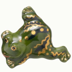 陶器のブローチ アクセサリー/ ピンブローチ Black Line　カエル（緑） /縁起物 贈り物 プレゼント