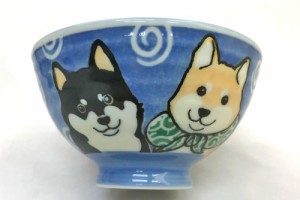 犬好き 飯椀 飯器/ 柴犬茶碗 青 中平 /女性用 子供用