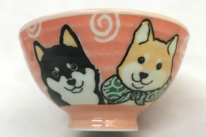 犬好き 飯椀 飯器/ 柴犬茶碗 赤 中平 /女性用 子供用