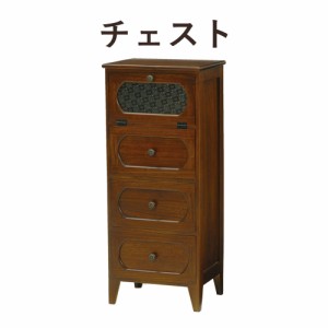 RETRO DESIGN チェスト 幅42×高さ100cm　(チェスト 和風 洋風 木材 桐 木目 上質感 レトロ アンティーク 引き出し ガラス扉 ブラウン お