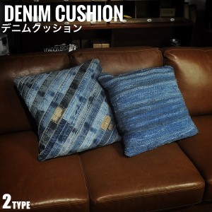 DenimCushion デニムクッション　(45x45,ジーンズ,デニム生地,アメリカン,おしゃれ,インテリア雑貨,ヴィンテージ,インド)