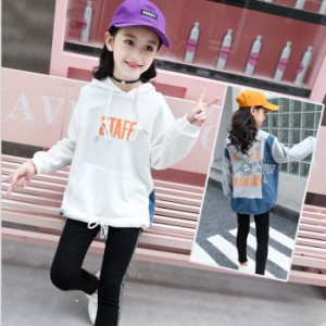 パーカープルオーバー 子供服 デニム 女の子 キッズ スウェット 運動服 トレーナー 上着 長袖 フード付 120 130 140 150 160