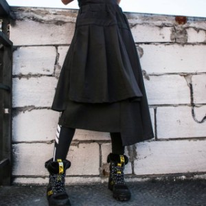 秋冬物 アシンメトリースカート プリーツスカート カジュアル ビジュアル系 無地 ブラック 冬服 レディース 韓国 ファッション