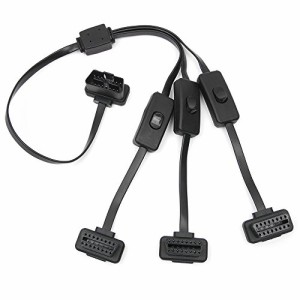 CarAngels スイッチ3つ付き OBD2 延長ケーブル 3分岐ケーブル 60cm フラットケーブル仕様 3分岐ハーネス より安全に 電源取り出し