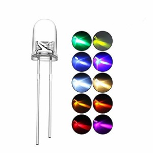 DiCUNO 発光ダイオード 5mm 10色 透明LEDセット 赤/青/白/橙/黄/緑/ピンク/紫/電球色/鶸色 各20個 透明 200個入