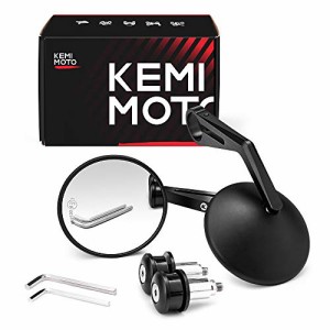 kemimoto バーエンドミラー オートバイミラー バイク用 ミラー CNC加工 汎用ミラー ブラック 左右セット 車検対応 凸面鏡 （丸型）