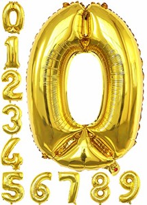RYUSHINE 数字バルーン 大きい 約80cm アルミ 風船 誕生日 飾り (ゴールド， 0)