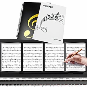 楽譜2冊セット:楽譜6枚を収納できる4ページ展開の白い楽譜ファイルと、40ページ収納できる黒いリング状の楽譜ファイル