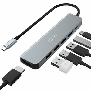 USB C ハブ アダプタ 6-in-1 JESWO USB ハブ Type-C【4K HDMI出力＋100W急速PD充電＋USB3.0ポート+USB