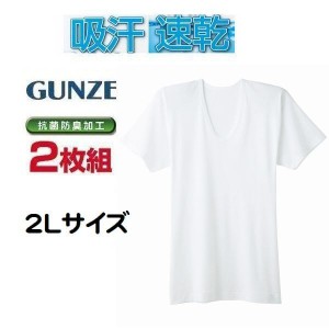 ２枚組 2L グンゼ 紳士 肌着 半袖U首 シャツ 吸汗速乾 紳士 メンズ インナー 肌着 下着 綿混 抗菌防臭加工 2416
