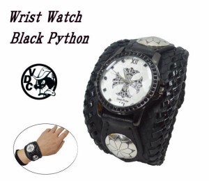 腕時計 メンズ リストウォッチ ブラック パイソン ヘビ革