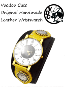 腕時計 牛革リストウォッチ 黒と黄色のベルト 日本製