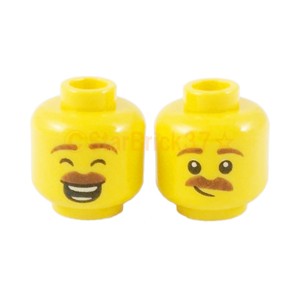 レゴ LEGO ミニフィグ パーツ 頭 顔 ばら売り ミニフィグヘッド：イエロー(ブラウン口髭男性2面顔)