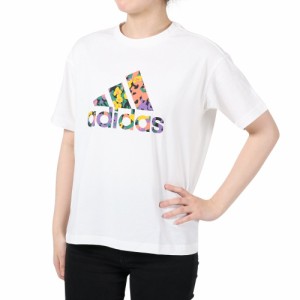 アディダス(adidas)Tシャツ 半袖 レディース フラワーグラフィック ルーズフィット 綿100% ドロップショルダー 白…