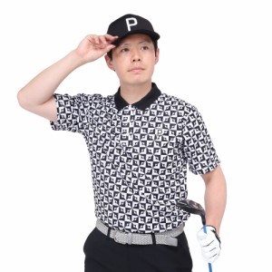 プーマ(PUMA)ゴルフウェア P ストレッチ カノコ モノグラム AOP 半袖 ポロシャツ 627603-01(Men’s)