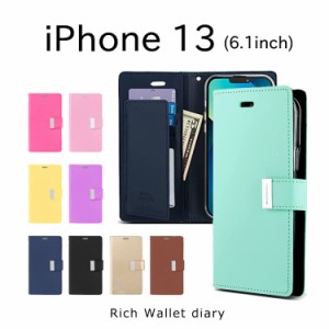 iPhone 13 ケース 韓国 iPhone13 6.1 手帳 シンプル iPhone カードポケット 手帳型 iPhone13 5G カバー MERCURY RICH WALLET DIARY CASE