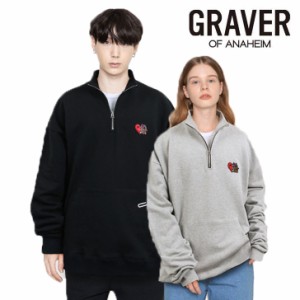 グレーバー トレーナー GRAVER 正規販売店 Heart Leopard Embroidery Half Zip-Up Clip Sweatshirt 全2色 G-HZM-01-GY/BK ウェア