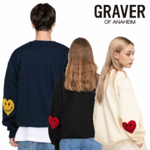 グレーバー トレーナー GRAVER 正規販売店 Elbow Bookle Embroidery Heart Smile Sweatshirt 全3色 G(W)-MG-53-BK/CM/NY ウェア