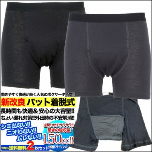 尿もれパンツ 失禁パンツ 2枚組 介護下着 ボクサーパンツ 男性用 前開き 吸収量150cc ちょい漏れ対策 全2色 送料無料 パット取替えタイプ