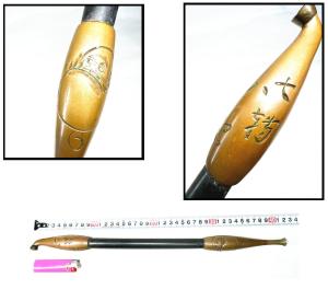 極太 山水花鳥文彫刻キセル 大型 煙管 約長辺40cm 古道具 WWST060
