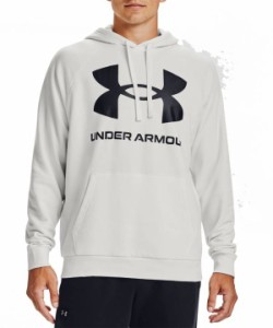 アンダーアーマー メンズ パーカー Under Armour Men's Rival Fleece Big Logo Hoodie フーディー ONYX WHITE/BLACK