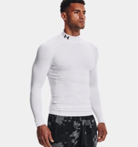 アンダーアーマー メンズ Tシャツ 長袖 ロンT Men's ColdGear Compression Mock - White/Black