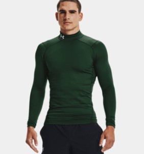 アンダーアーマー メンズ Tシャツ 長袖 ロンT Men's ColdGear Compression Mock - Forest Green/White