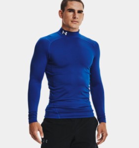 アンダーアーマー メンズ Tシャツ 長袖 ロンT Men's ColdGear Compression Mock - Royal/White