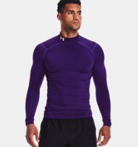 アンダーアーマー メンズ Tシャツ 長袖 ロンT Men's ColdGear Compression Mock - Purple/White