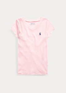 ポロ ラルフローレン 2-6X ガールズ/キッズ Polo Ralph Lauren Cotton-Modal V-Neck Tee Tシャツ T-shirt 女の子 半袖 Carmel Pink
