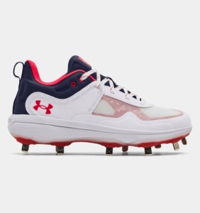 アンダーアーマー レディース ソフトボール スパイク Women's UA Glyde MT USA Softball Cleats - White/Midnight Navy