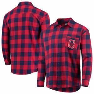 メンズ シャツ "Cleveland Indians" Large Check Flannel Button-Up Long Sleeve Shirt - Red/Navy
