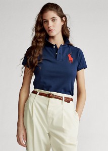 ポロ ラルフローレン レディース Polo Ralph Laure Skinny Fit Big Pony Polo Shirt ポロシャツ 半袖 Newport Navy