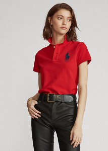 ポロ ラルフローレン レディース Polo Ralph Laure Skinny Fit Big Pony Polo Shirt ポロシャツ 半袖 Red