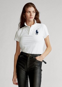 ポロ ラルフローレン レディース Polo Ralph Laure Skinny Fit Big Pony Polo Shirt ポロシャツ 半袖 White/Navy