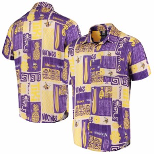 メンズ カジュアルシャツ "Minnesota Vikings" Tiki Floral Button-Up Woven Shirt - Purple/Tan