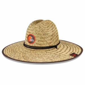 ニューエラ メンズ ストローハット "Cleveland Browns" New Era 2020 NFL Summer Sideline Official Straw Hat - Natural