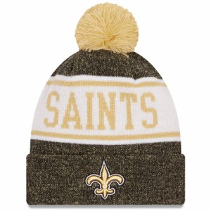 ニューエラ メンズ ニットキャップ "New Orleans Saints" New Era Banner Cuffed Knit Hat with Pom - Black/Gold