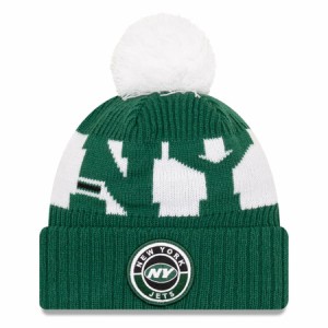 ニューエラ メンズ ニットキャップ "New York Jets" New Era 2020 NFL Sideline Official Sport Pom Cuffed Knit Hat - Green/White