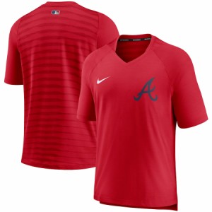 ナイキ メンズ Tシャツ "Atlanta Braves" Nike Authentic Collection Pregame Performance V-Neck T-Shirt - Red