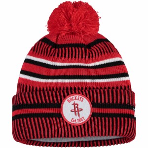 ニューエラ メンズ ニット帽 "Houston Rockets" New Era Team Sport Cuffed Knit Hat with Pom - Red