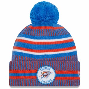 ニューエラ メンズ ニット帽 "Oklahoma City Thunder" New Era Team Sport Cuffed Knit Hat with Pom - Blue