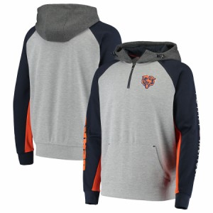 トミーヒルフィガー メンズ パーカー "Chicago Bears" Tommy Hilfiger Color Block Quarter-Zip Pullover Hoodie - Heathered Gray/Navy