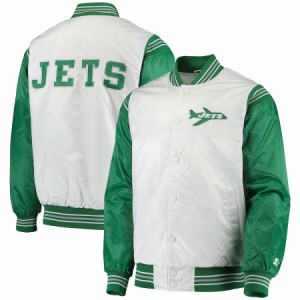 メンズ ジャケット "New York Jets" Starter Historic Logo Renegade Satin Varsity Full-Snap Jacket - White/Green