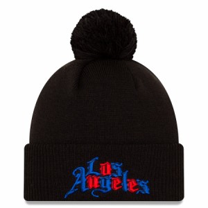 ニューエラ メンズ ニット帽 "LA Clippers" New Era 2020/21 City Edition Alternate Pom Cuffed Knit Hat - Black