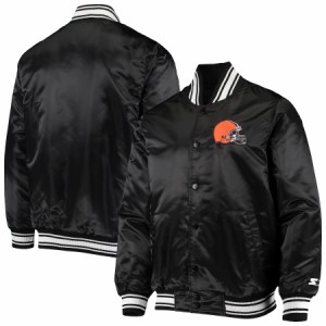 メンズ ジャケット "Cleveland Browns" Starter Locker Room Satin Varsity Full-Snap Jacket - Black