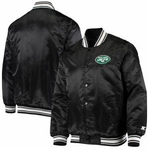 メンズ ジャケット "New York Jets" Starter Locker Room Satin Varsity Full-Snap Jacket - Black