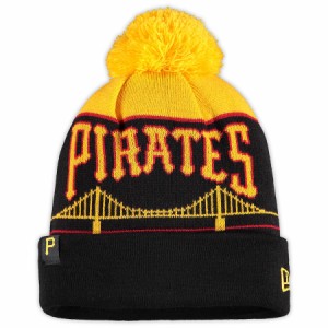 ニューエラ メンズ ニット帽 ”Pittsburgh Pirates" New Era Bridge Cuffed Knit Hat with Pom - Black