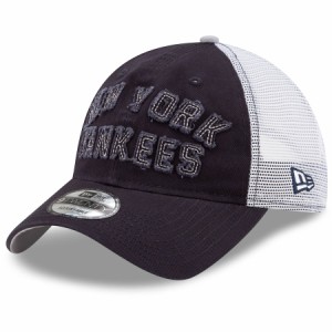 ニューエラ メンズ キャップ "New York Yankees" New Era Frayed Wordmark Trucker 9TWENTY Adjustable Hat - Navy