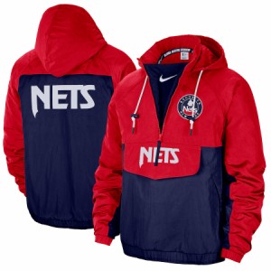 ナイキ メンズ ジャケット "Brooklyn Nets" Nike 2021/22 City Edition Colorblock Crinkle Woven Half-Zip Pullover Jacket - Red/Blue